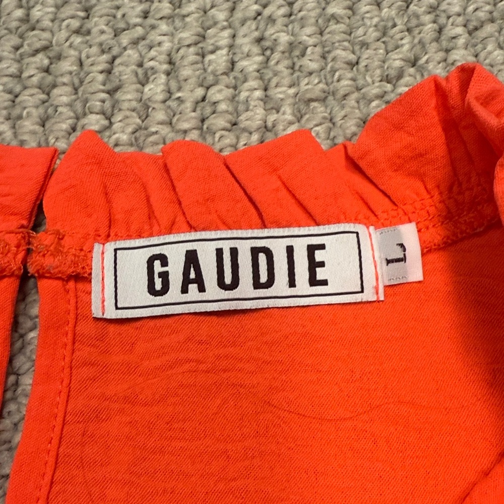 JODIFL (by Gaudie) Beautiful Orange Top with Puff Sleeves, Size Large - Picture 3 of 11
